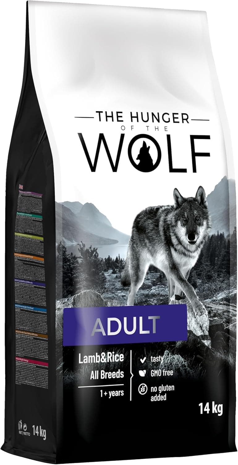 The Hunger of the Wolf Alimento seco para perros adultos de todas las razas, fórmula delicada con cordero y arroz- 14 kg
