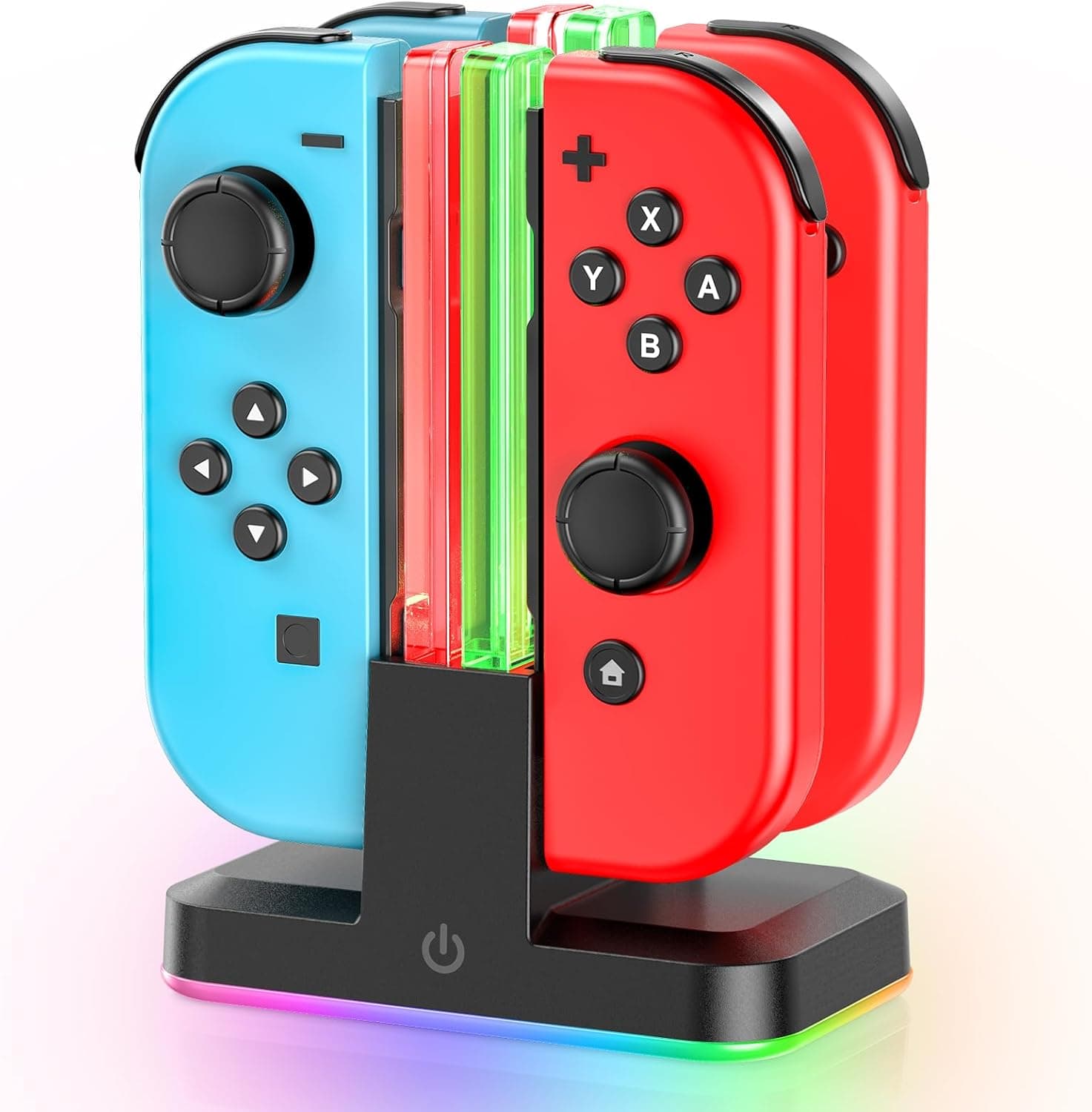 Rysker Cargador para Joycon Switch/OLED, 2,5H de Base Carga Mando para Nintendo Switch con Luz RGB y Control Inteligente de Carga, Estacion de Carga joycon para Nintendo Switch Accesorios
