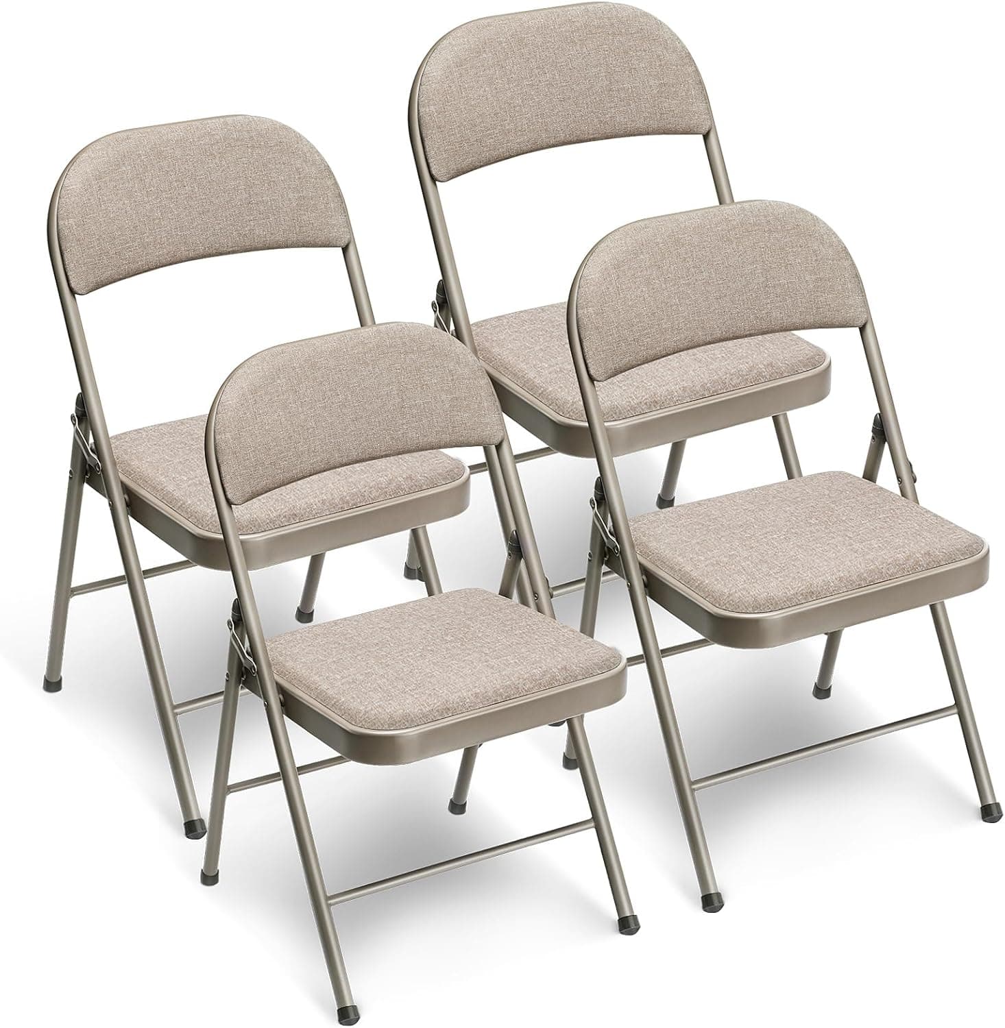 Juego de 4 Sillas Plegables jardín, sillas terraza exterior y camping, Portátil Sillas Apilables para comedor, cocina, balcón, restaurantes, silla jardín con cojín de tela y marco de acero Caqui