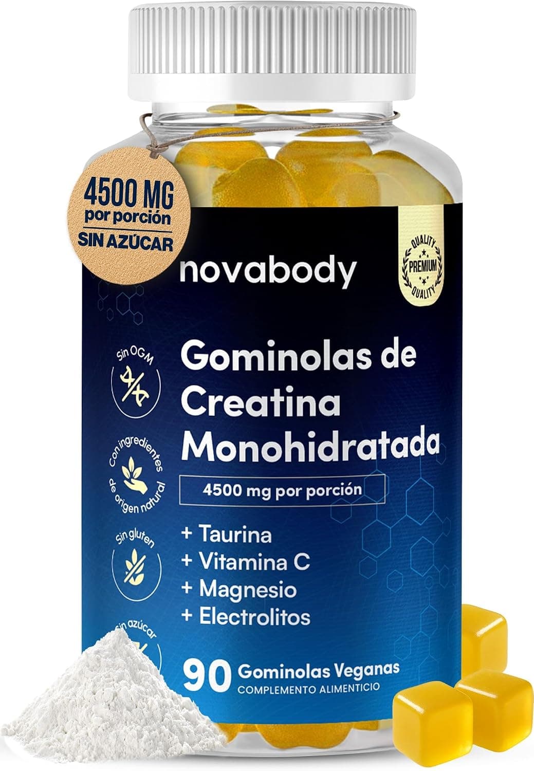 Gominolas de Creatina Monohidratada 4500 mg – Con Taurina, Magnesio y Vitamina C – Sin Azúcar y Veganas – Mejora la Fuerza, Energía, Recuperación y Rendimiento Muscular - 90 Gummies