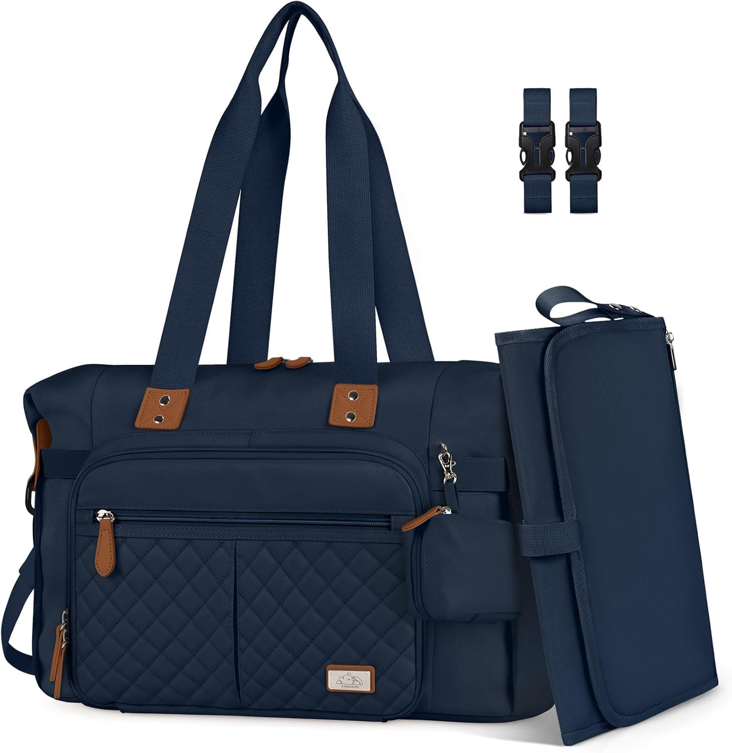 RAINSMORE Bolsa Cambiadora de Pañales para Bebé Impermeable Bolso Carro Bebe para Mamá y Papá con Soporte para Chupete y Cambiador Portátil Azul