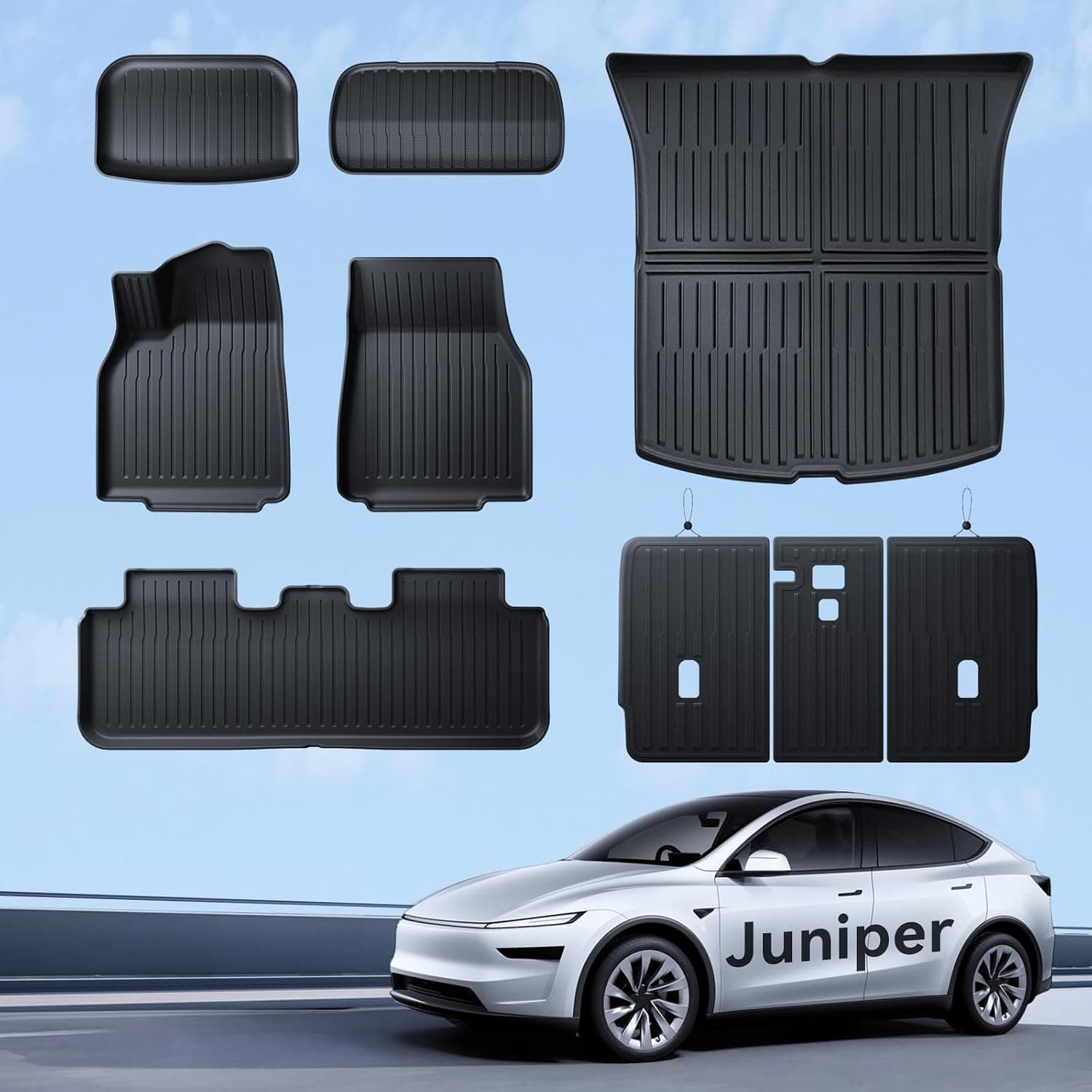 Alfombrillas 9 Pcs para Tesla Model Y 2025-2026 Premium/Performance TPE para Todo Tipo de Clima, Borde Alto 3D, Antideslizante, Impermeable, Alfombrilla Segunda Fila de Asientos, Funda Trasera