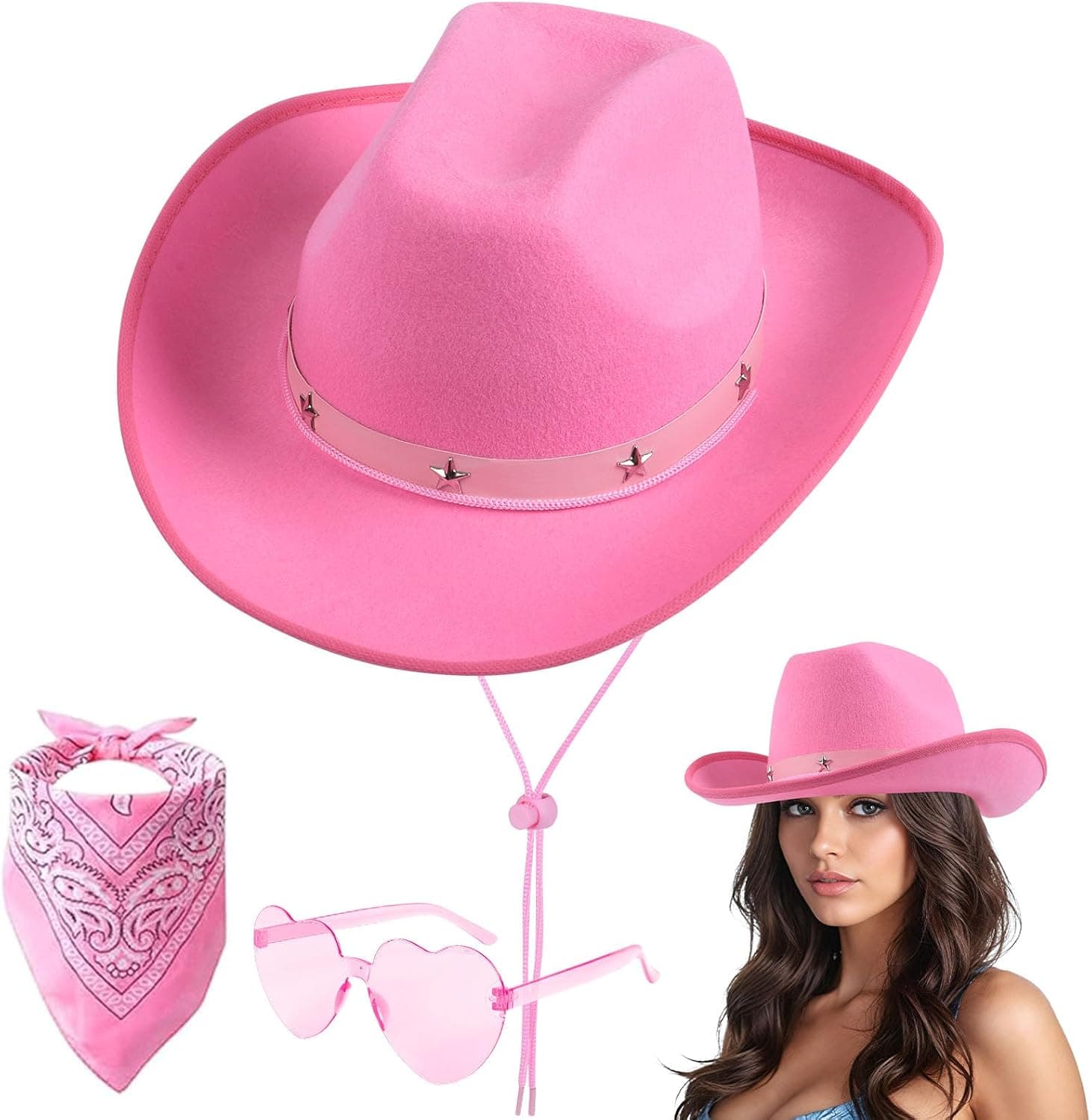 Aomig Sombrero Cowboy, 3PCS Vaquero, Bandana Gafas Amor