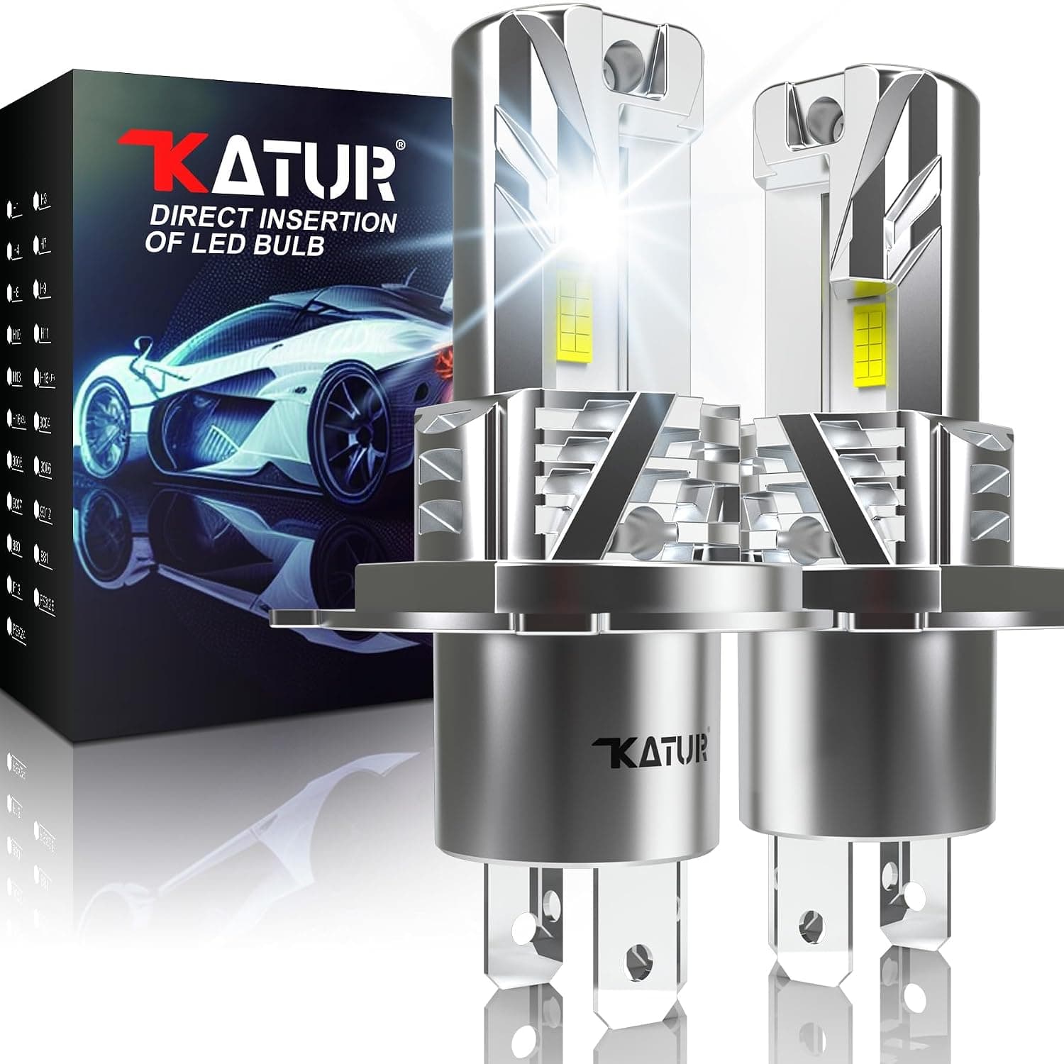 KATUR Bombilla H4 LED 16000LM 6000K Blanco, Bombilla LED 9003 HB2 Hi/Lo para Faros De Coche 500% Brillo Sin Ventilador Mini Tamaño Plug and Play Kit De Conversión Halógeno Reemplazo, Paquete De 2