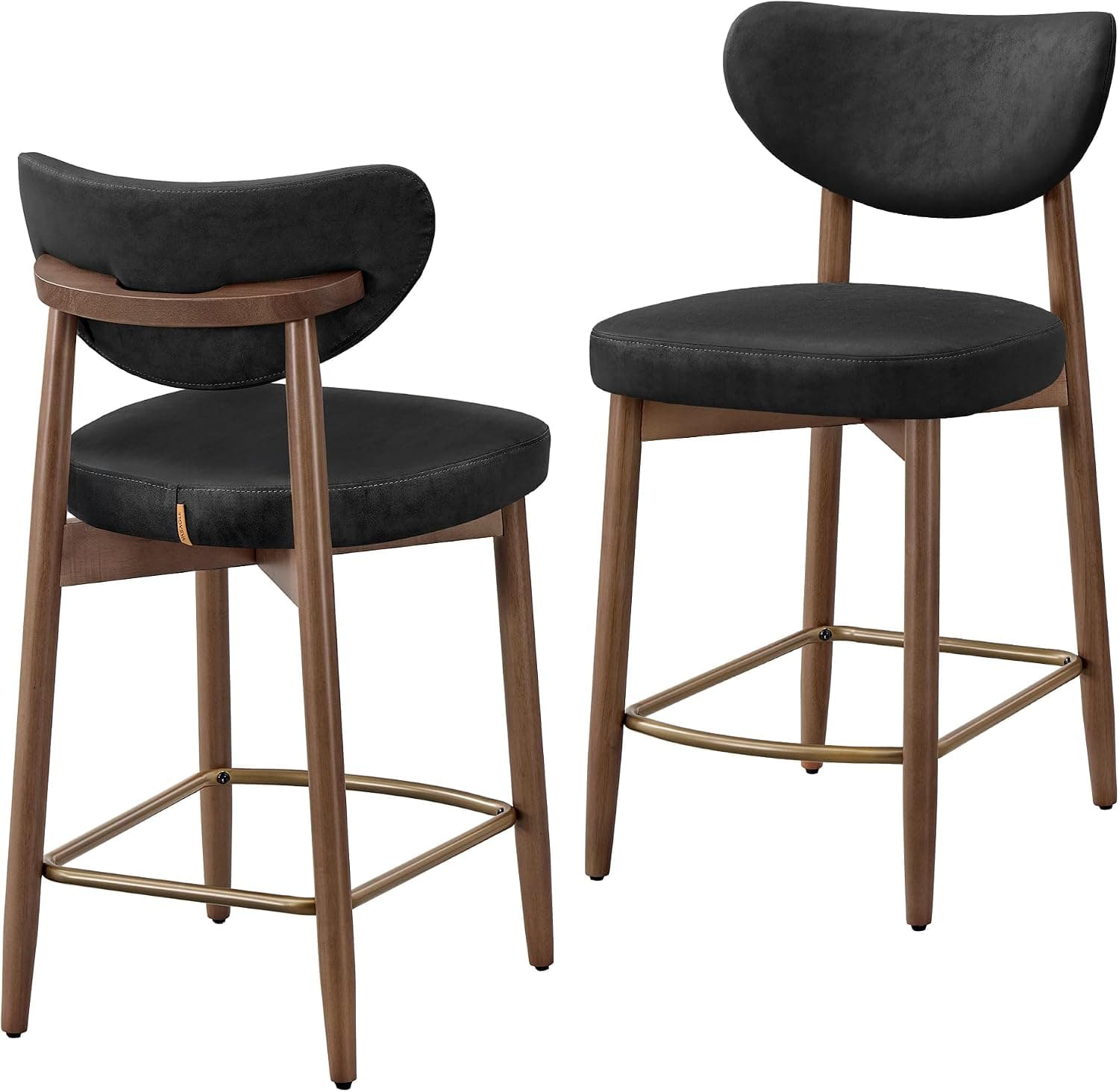VASAGLE Taburetes de Bar, Madera Maciza, con Respaldo, Juego de 2