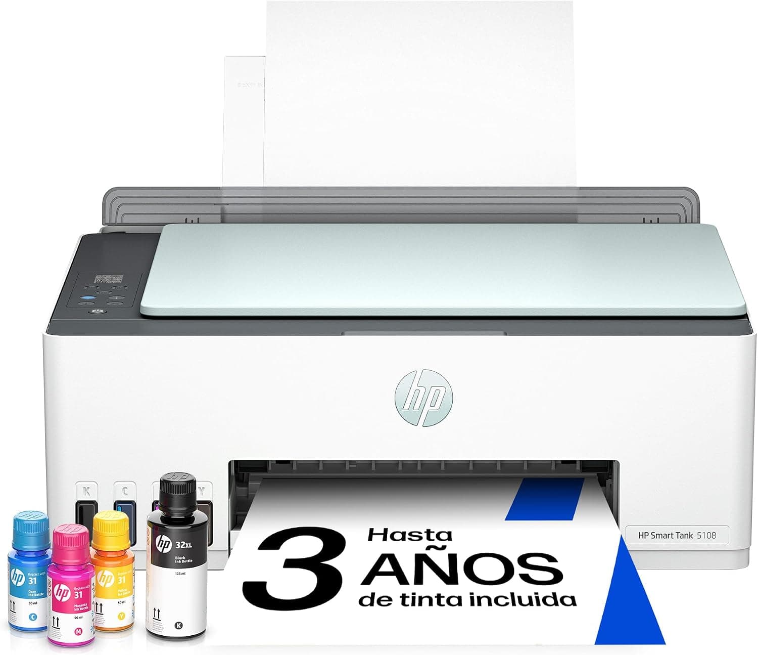 HP Impresora Multifunción Tinta Smart Tank 5108 Wi-Fi, con depósito Recargable, Incluye Tinta para Imprimir hasta 3 años