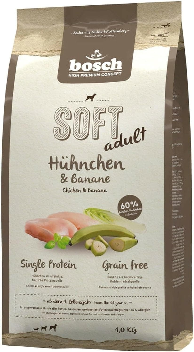 bosch HPC SOFT Pollo y Plátano | Alimento semi-húmedo para perros adultos de todas las razas | Sin cereales | 1 x 1 kg