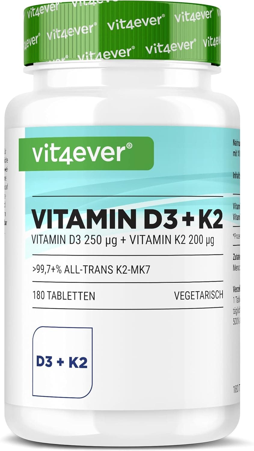 vit4ever Vitamina D3 10.000 UI + Vitamina K2 200 µg Deopt - 180 Comprimidos