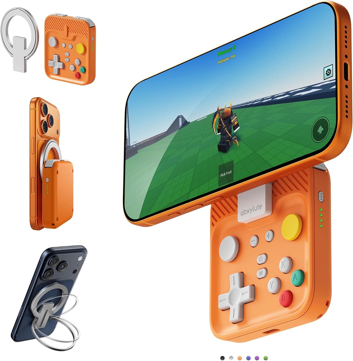 abxylute Controlador de juegos móvil M4 Snap-On para Android y iPhone, controlador portátil ligero para teléfono, soporte para gamepad retro de bolsillo, doble joystick turbo (naranja)