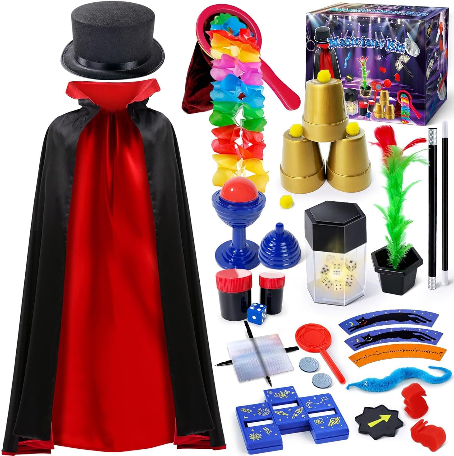 Heyzeibo Juego de Magia, Trucos de Magia con Instrucciones para Cada Truco para Niños de 6 7 8 9 10 11 12 Años, Disfraz de Mago para Jugar, Niños y Niñas