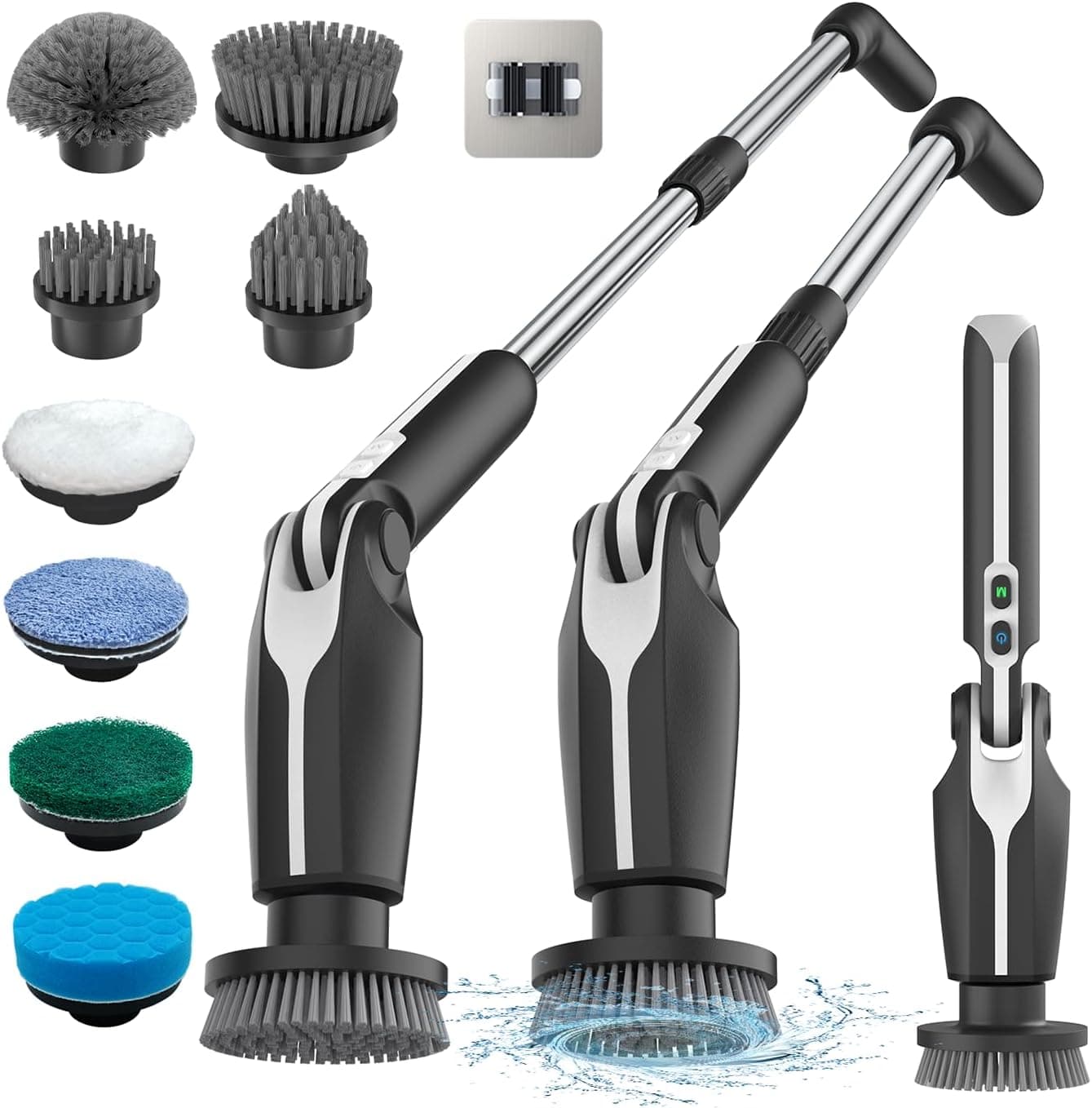 Leebein Cepillo Eléctrico Limpieza Hogar, 2026 Fregadora Giratoria Eléctrica con 8 Cepillo Reemplazables, Control Remoto, 2 Velocidades de Rotación y Mango Ajustable 38-132CM para Baño/Cocina/Coche