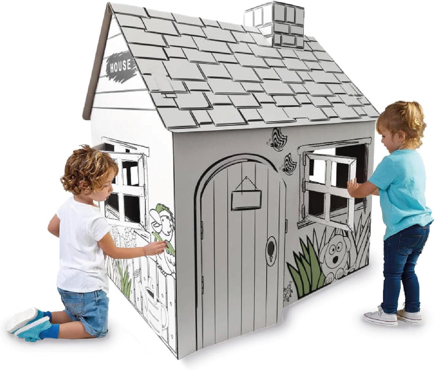Buddy Baby - Casa para Pintar PAINTHOME - Desde 18 Meses - para Colorear y Decorar - Ventanas y Puertas funcionales - Estructura cartón Ligera - Montaje sin Herramientas ni pegamentos