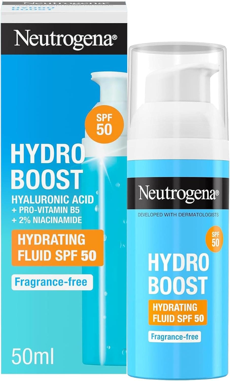 Neutrogena Hydro Boost Fluido Hidratante SPF 50, Crema Solar Facial, 50 ml