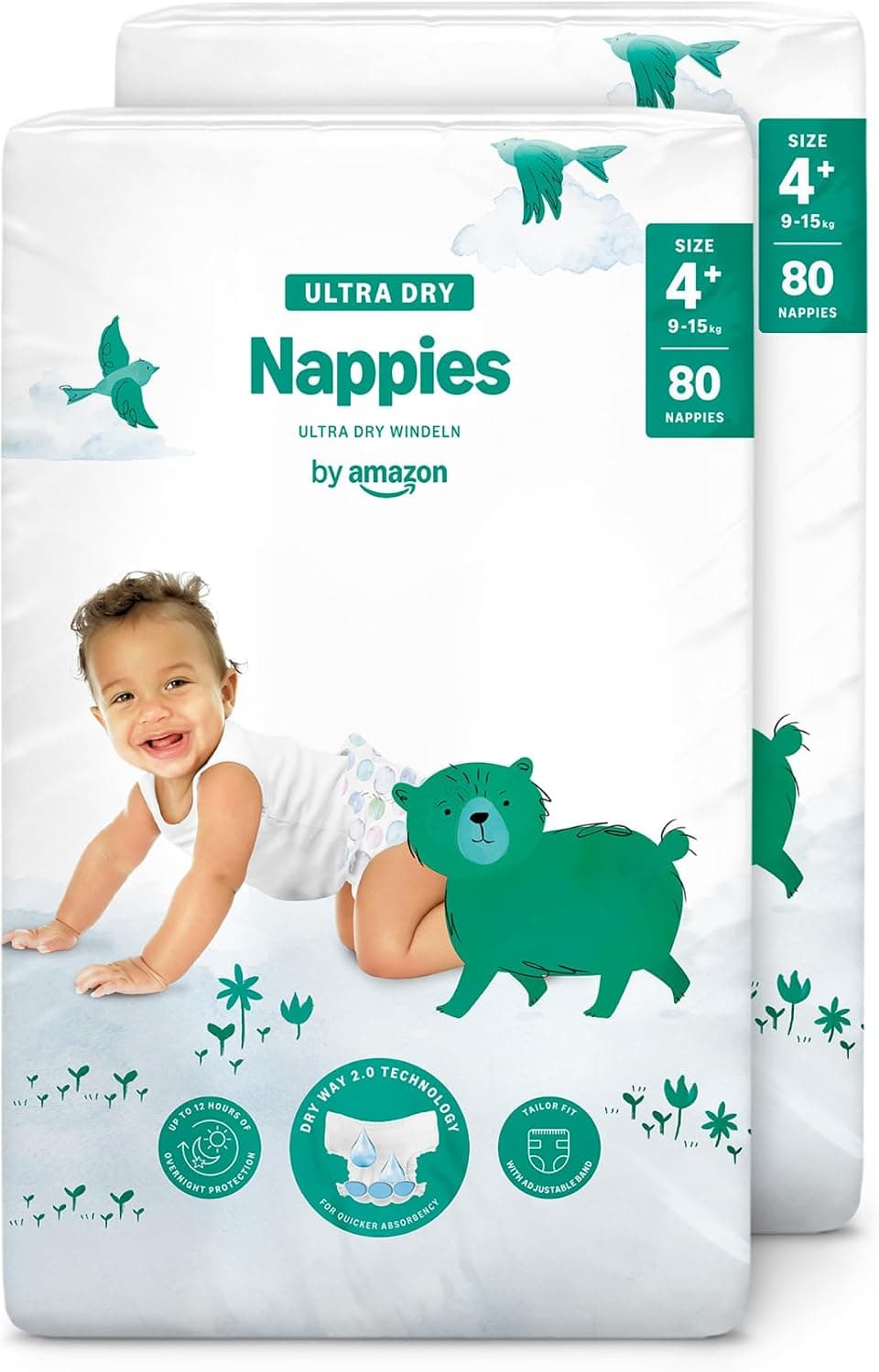 By Amazon Pañales Ultrasecos, Talla 4+ (de 9 a 15kg), 160 Unidades (2 Paquetes de 80)