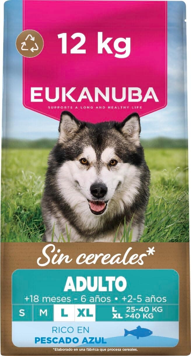 Eukanuba, alimento para Perros sin Cereales con Pescado para Razas Grandes - Alimento seco Premium sin Cereales para Perros Adultos, 12 kg