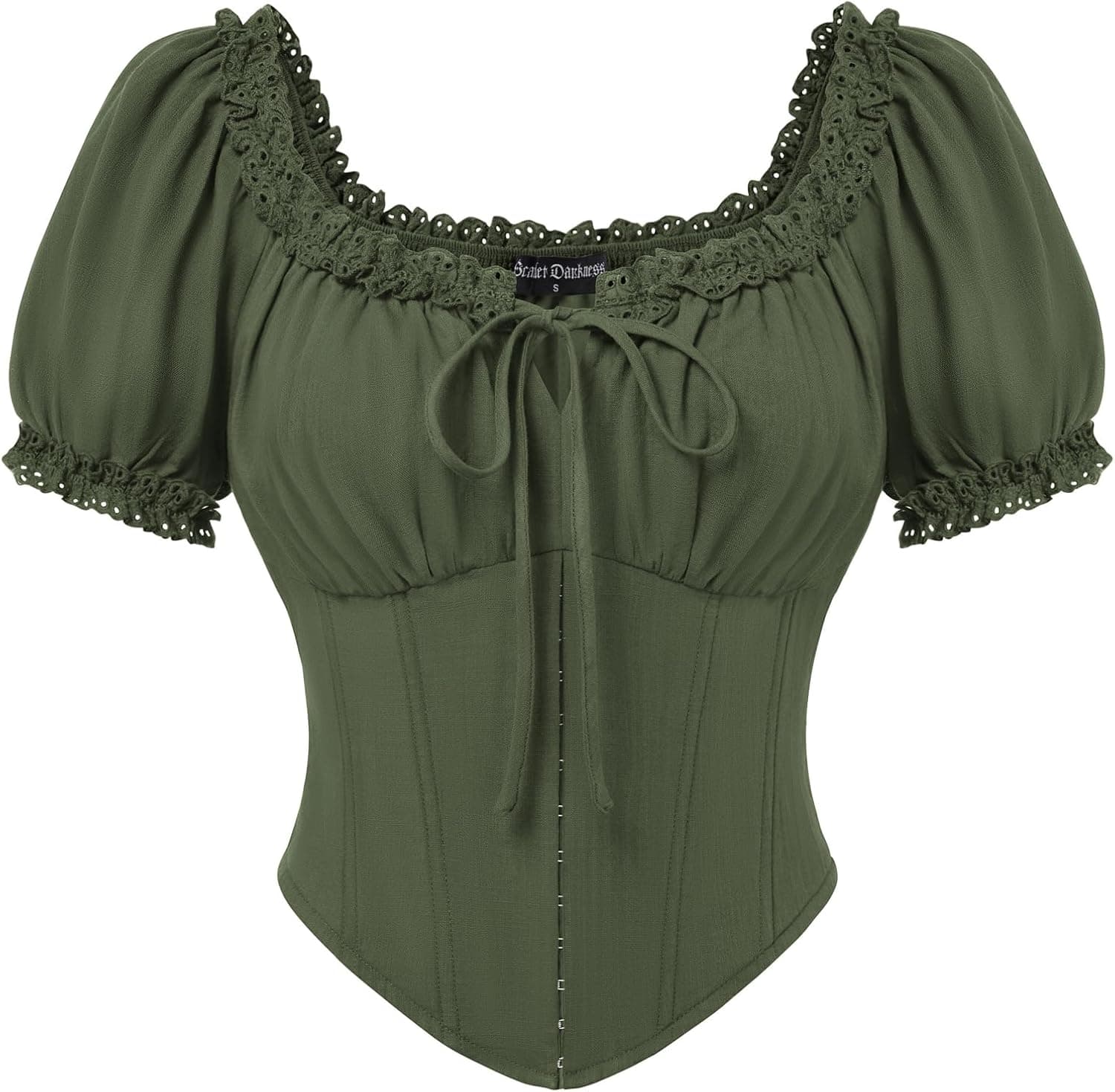 SCARLET DARKNESS Blusa corta de verano para mujer, con hombros descubiertos, estilo renacentista, de manga corta, estilo pirata, medieval