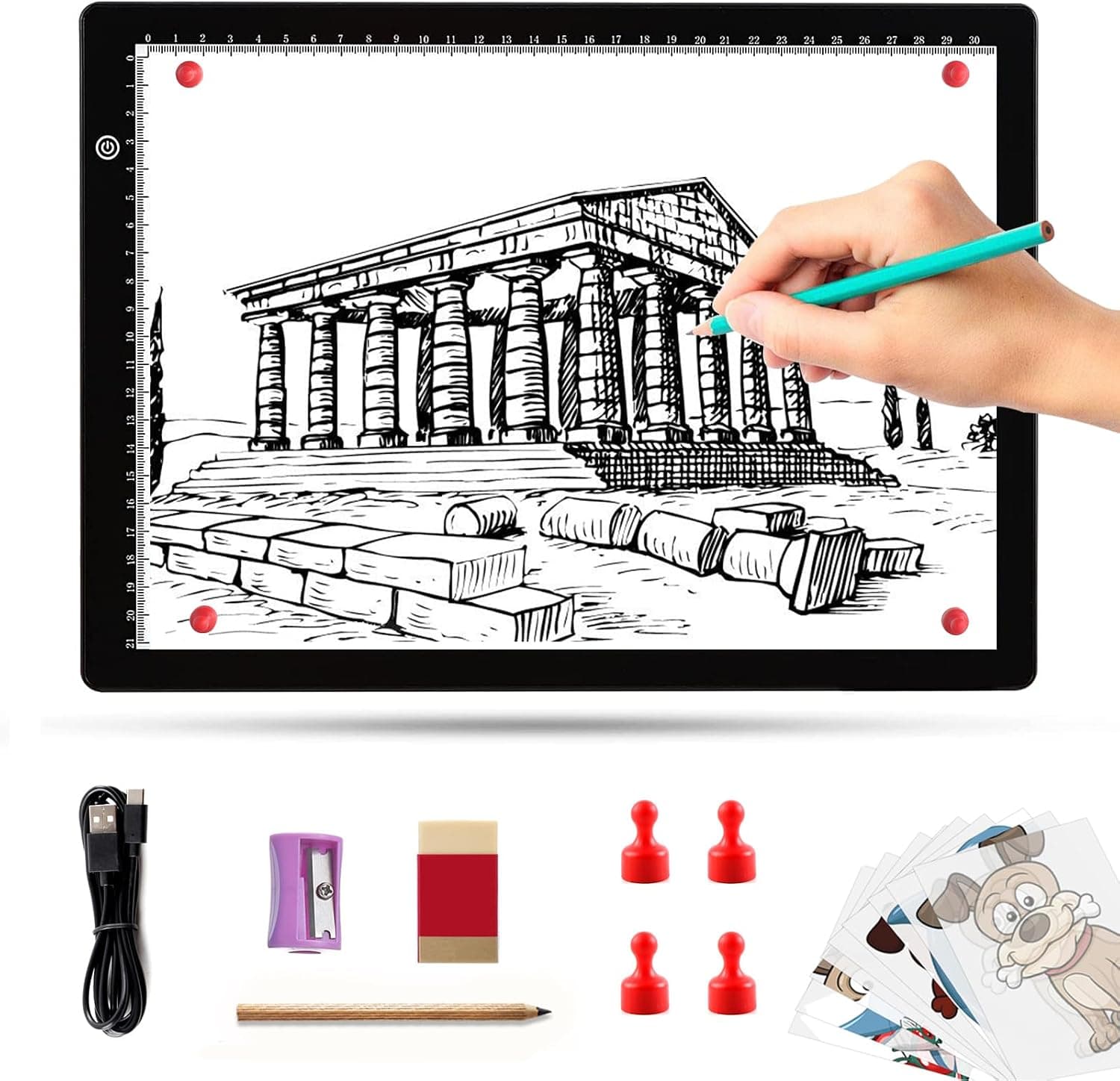 Mesa luminosa A4, placa luminosa magnética ultrafina, cable de alimentación USB tipo C, brillo continuo, almohadilla de luz de trazado para dibujar, pintura de diamantes, tatuajes, visión de rayos X