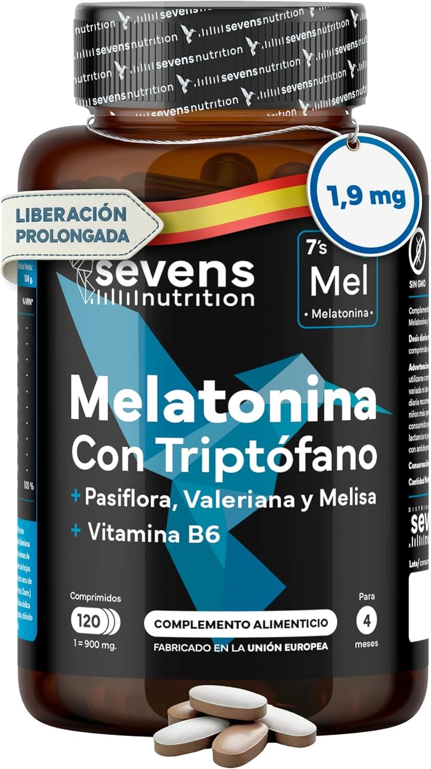 Melatonina Pura 1,9 mg con Triptófano - Pastillas para dormir bien