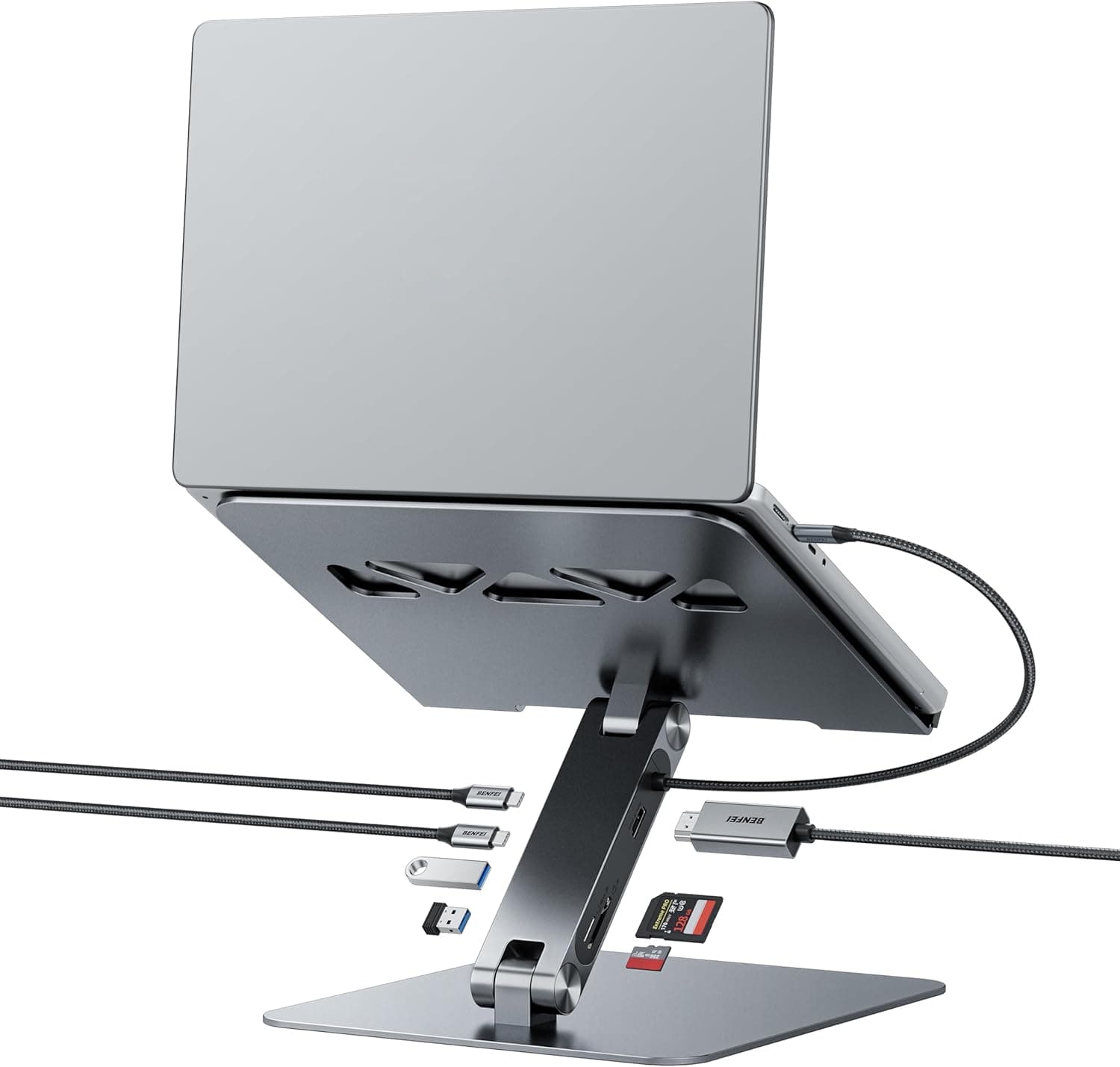 BENFEI Soporte para Portátil con Docking Station USB C 7 en 1, HDMI 4K@60Hz, Ranura SD y Micro SD, Carga Rápida 100W, 10Gbps con 1 USB C 3.2 y 2 USB A 3.2 Compatible con MacBook Pro/Air, iPad Pro, XPS