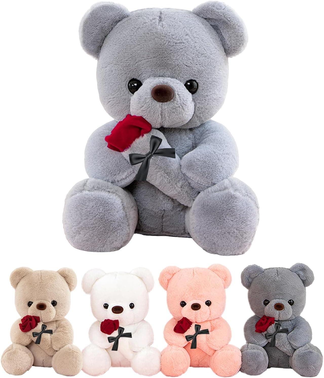 Oso de Peluche con Rosa Regalos Navidad Originales Mujer 25cm Gris