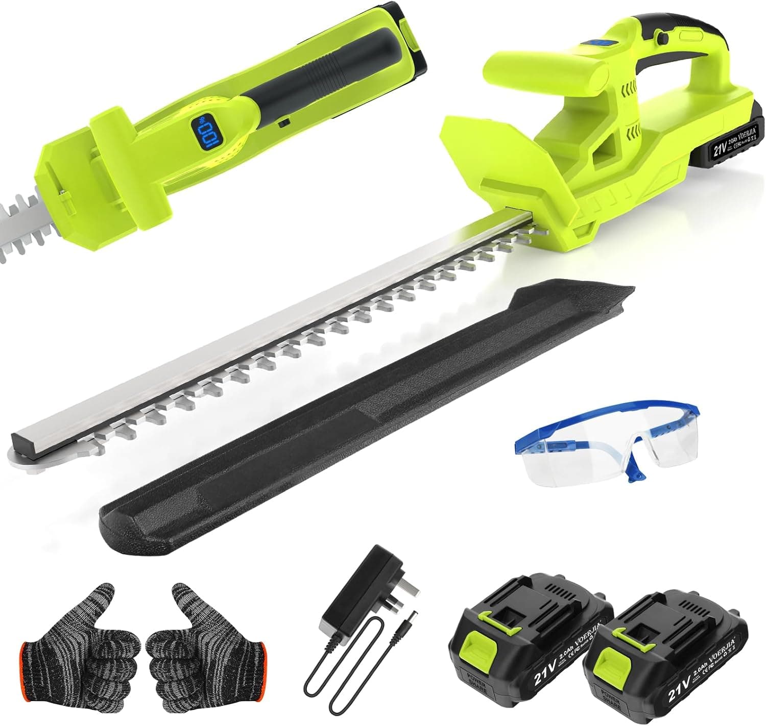 Cortasetos inalámbrico VOERJIA de 20 Pulgadas, 2 baterías de 2000 mAh, 21 V, Cuchilla de Doble acción de 50 cm, 750 W para jardín, arbustos y Plantas de Borde.