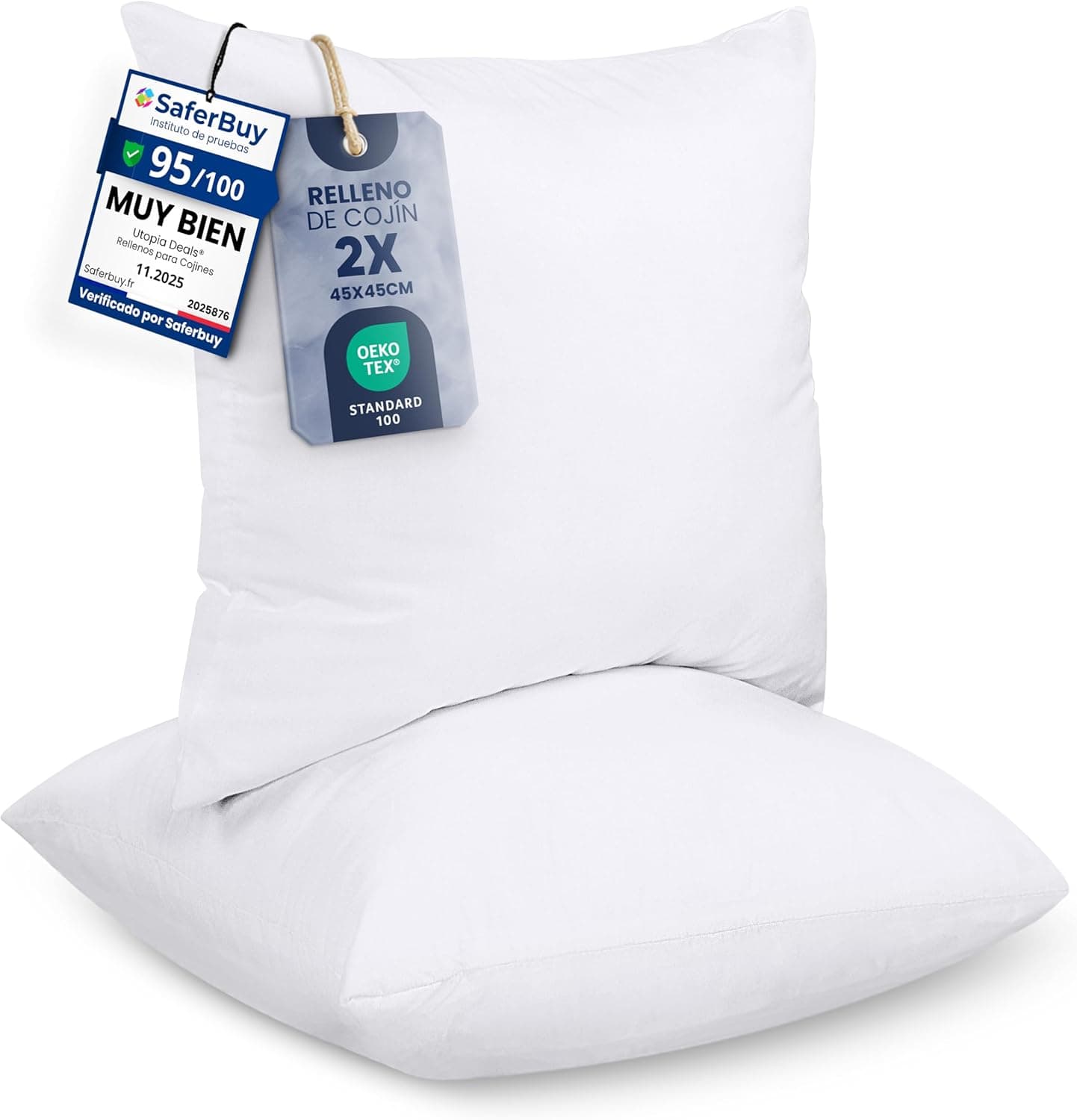Utopia Bedding Relleno Cojín 45x45 cm Pack de 2 para Cojines Cama Sofá