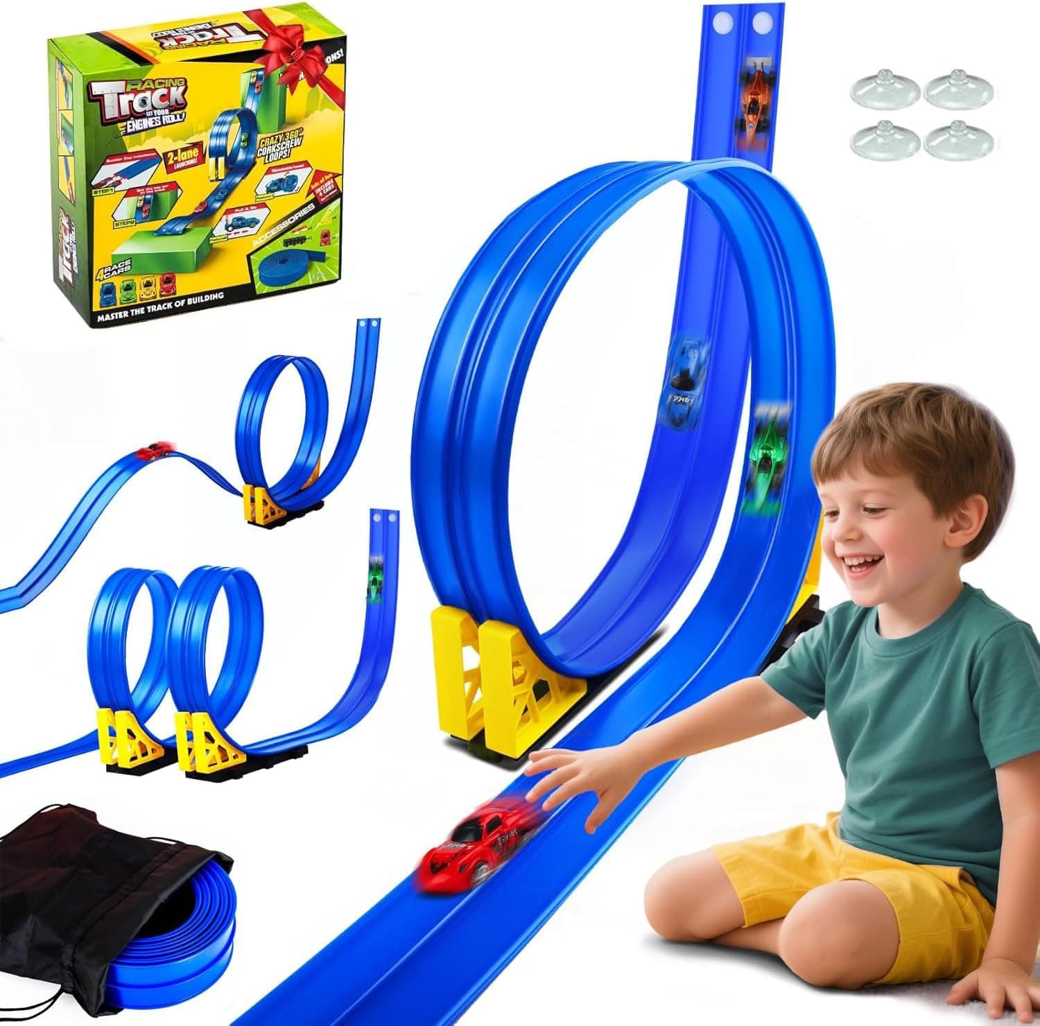 Pista de Carreras 5M Incluye 4 Coches,Carreras con Looping U Track