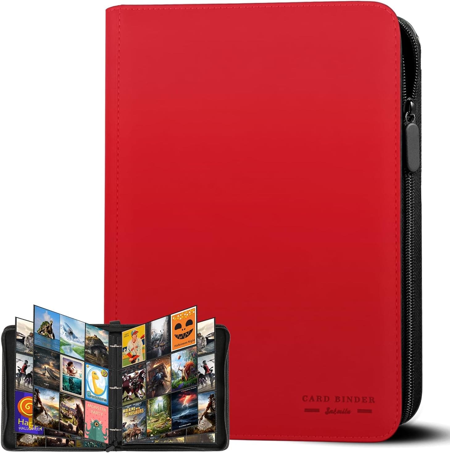 Álbum de Tarjetas Coleccionables, 30 Páginas y 9 Bolsillos, Capacidad para 540 Cartas, Carpeta con Cremallera y Carga Lateral, Compatible con Magic, YuGiOh, MTG y TCG – Rojo