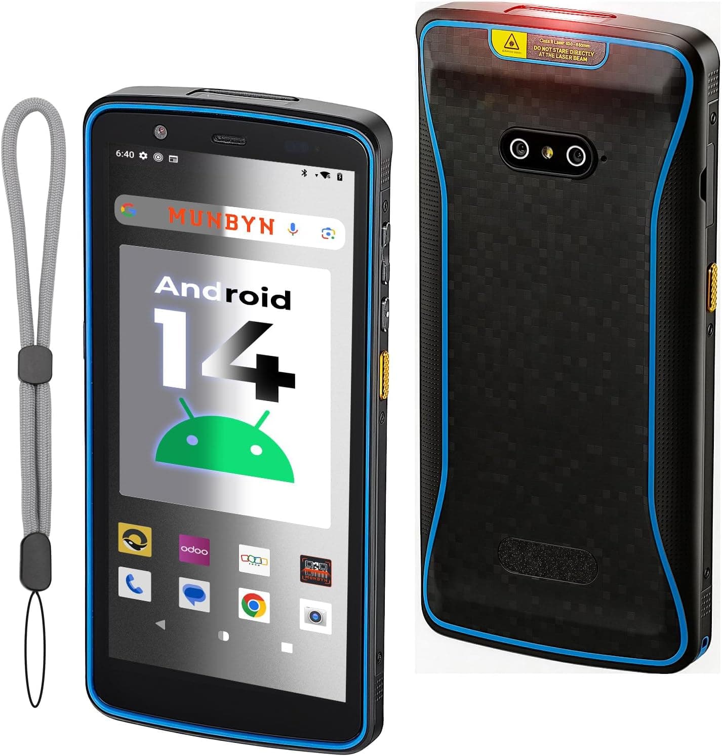 MUNBYN Escáner de código de Barras Android 14, PDA escáner 2D 1D QR Code, Pantalla Grande de 5.7 Pulgadas, 4+64G, IP67, Wi-Fi de Doble Banda, 4G, BT, Recolector de Datos para almacén