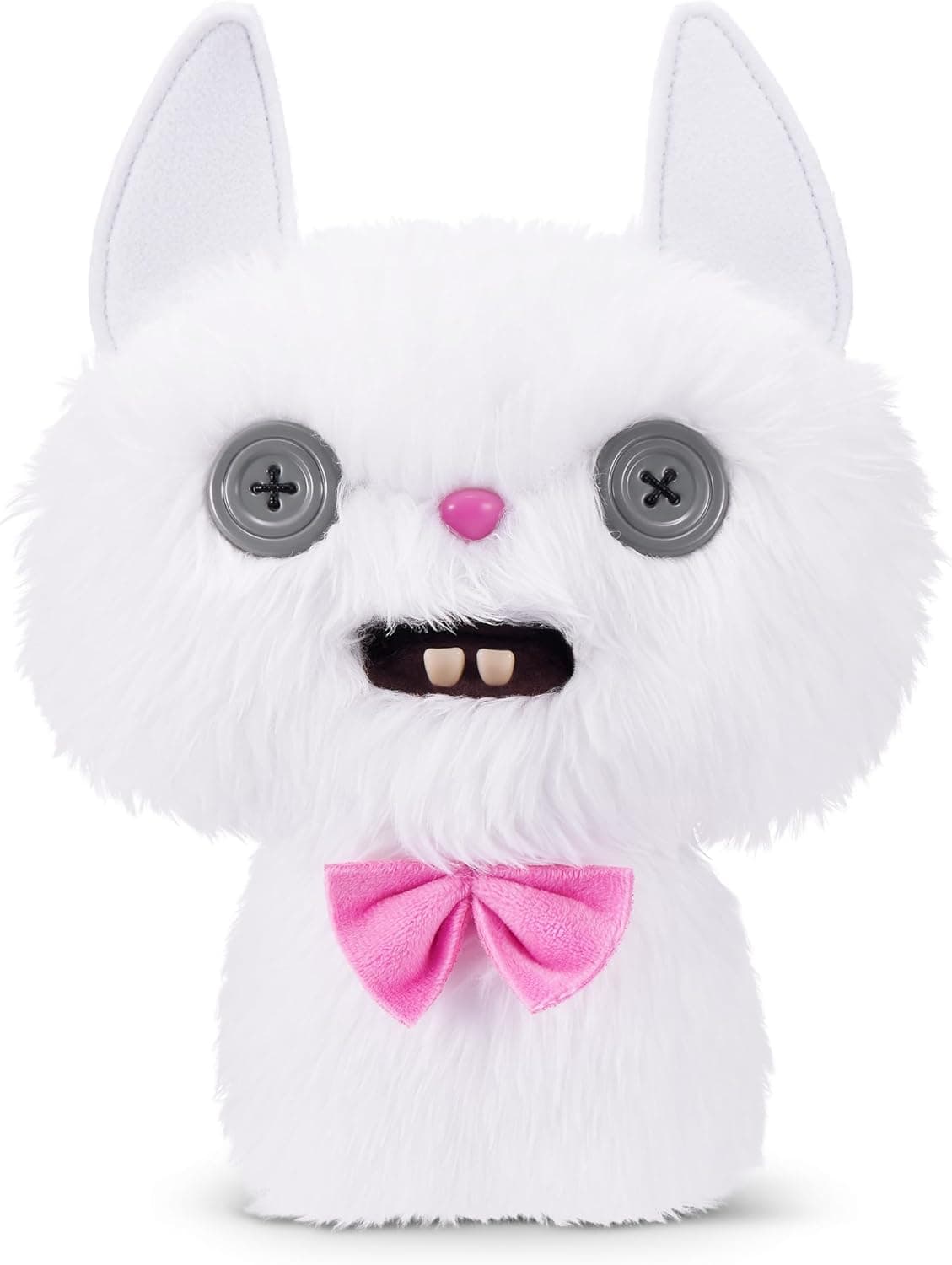 Fuggler Alley Cats Peluche 9" (Cheeze) Blanco de ZURU – Monstruo Feo y Divertido con Dientes Humanos. Peluche Coleccionable para niños, Adolescentes, Adultos y Amantes de Gatos raros.