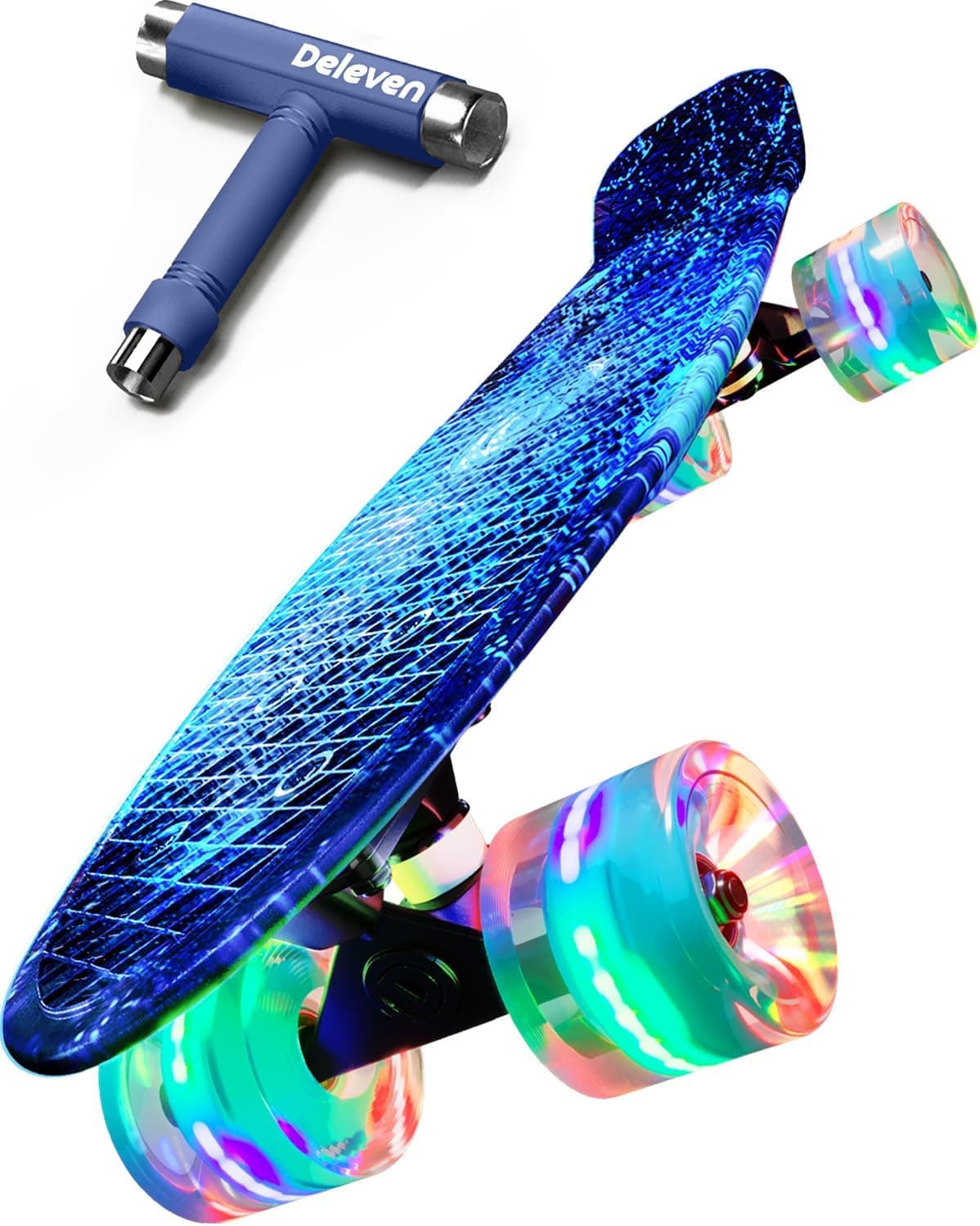 Deleven Monopatín 56cm con Ruedas LED, Herramienta de Skate y Rodamientos ABEC 7 - Skateboard para Niños Principiantes Adolescentes Adultos