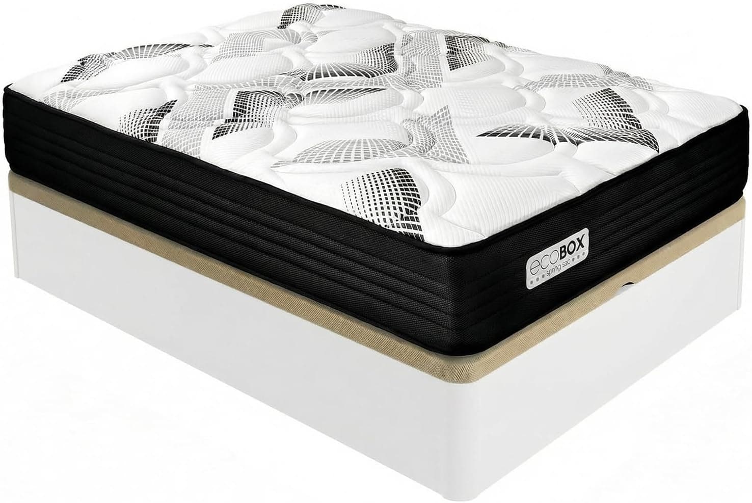 Duérmete Online – Pack Colchón Viscoelástico con Muelles Ensacados Eco Box + Canapé Abatible de Madera Reforzada | Gran Capacidad de Almacenaje | Firmeza Alta | Color Blanco | 90 x 190 cm