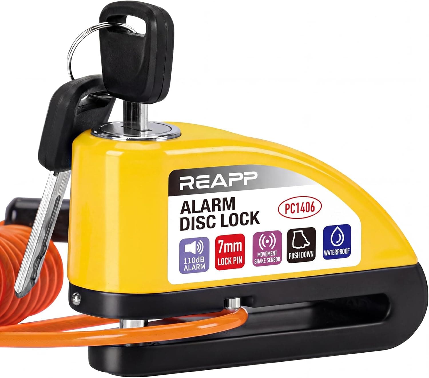 REAPP Candado Moto Disco con Alarma 110 dB, Antirrobo Moto Freno 7mm