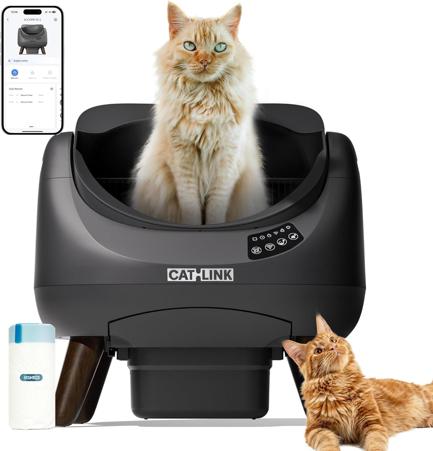 CATLINK Arenero Autolimpiable para Gatos, Caja de Arena Automática con Entrada Superior, Wi-Fi 5 GHz, Gran Capacidad 12L, Compatible con Todo Tipo de Arenas, Ideal para Hogares con Varios Gatos