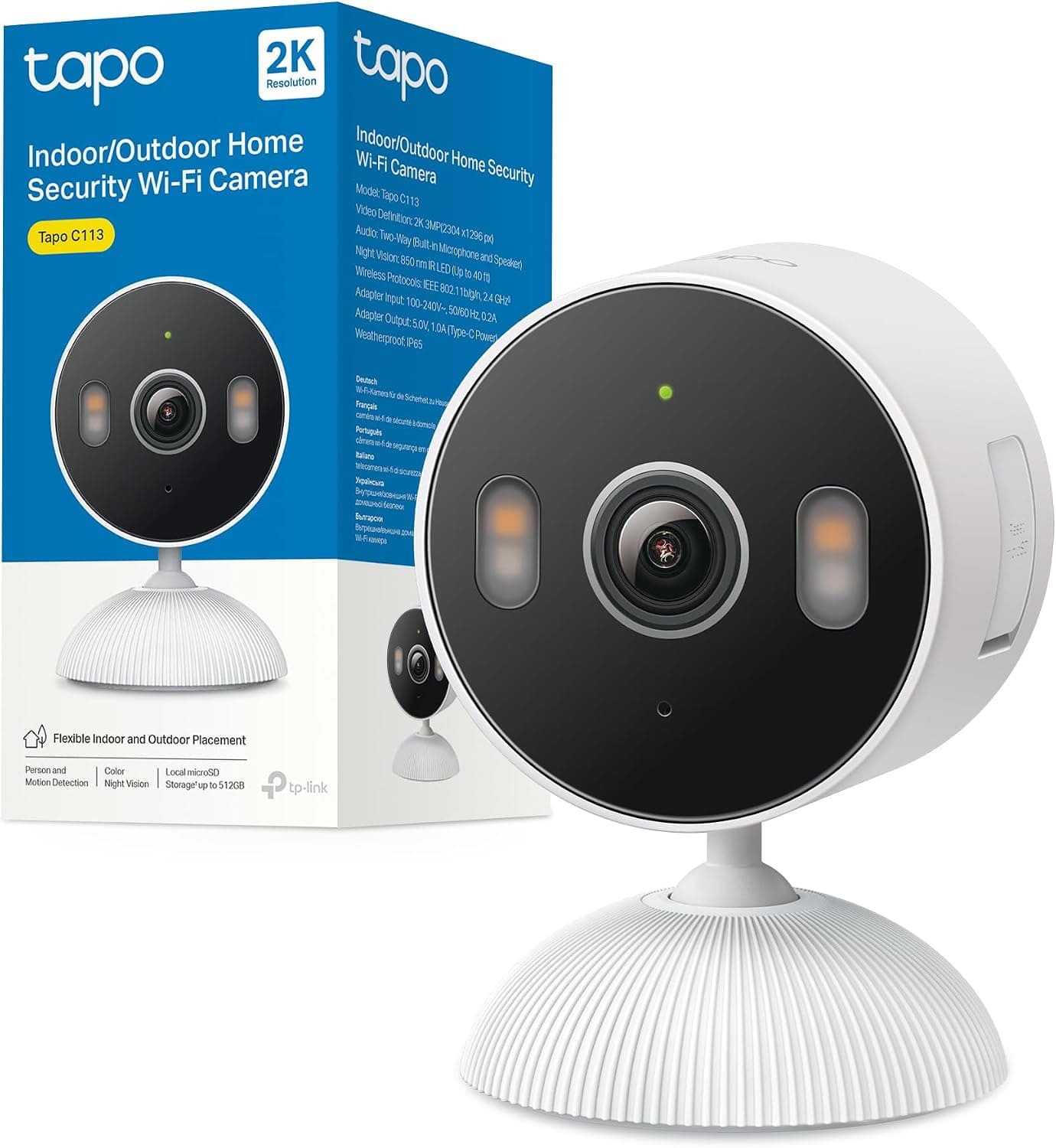 Tapo C113-Cámara vigilancia WiFi Interior/Exterior, 2K, detección IA, Color