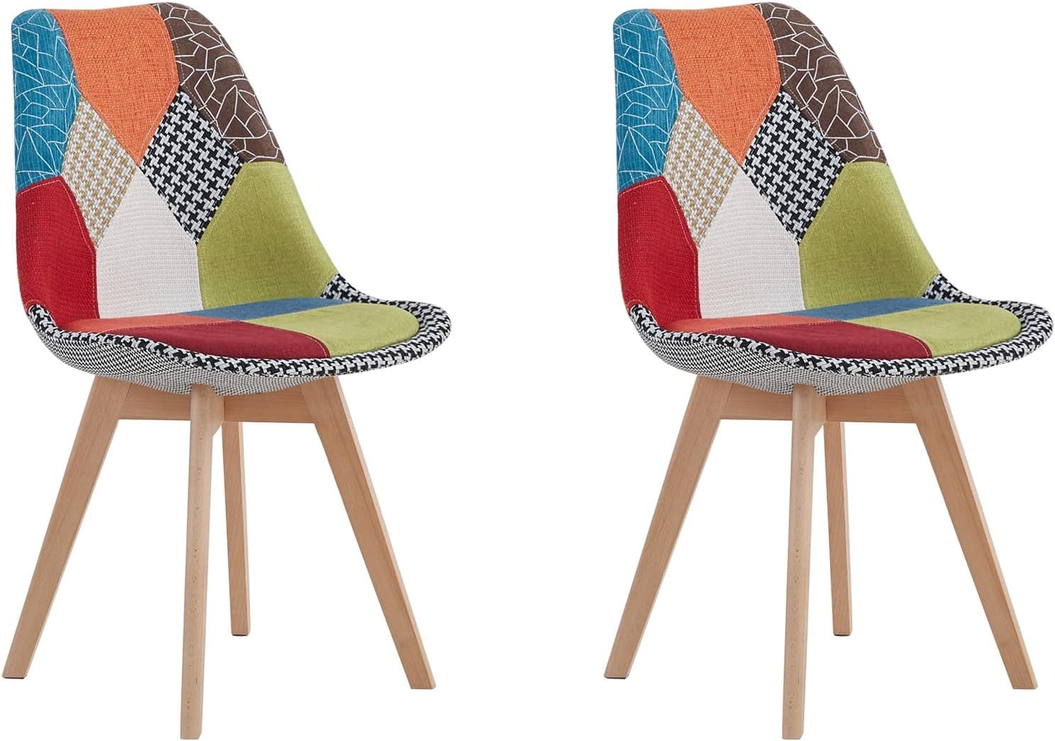 Pack 2 Sillas de Comedor con Diseño de Patchwork con Asiento Tapizado y Patas de Madera, Respaldo Ergonómico (Rojo)