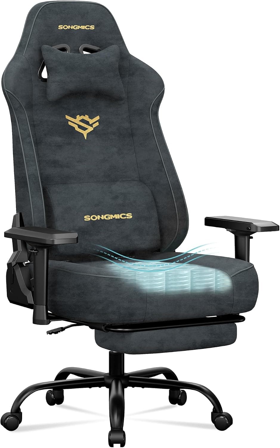 SONGMICS Silla Gaming Ergonómica de Escritorio, Tela de Ante, hasta 200 kg