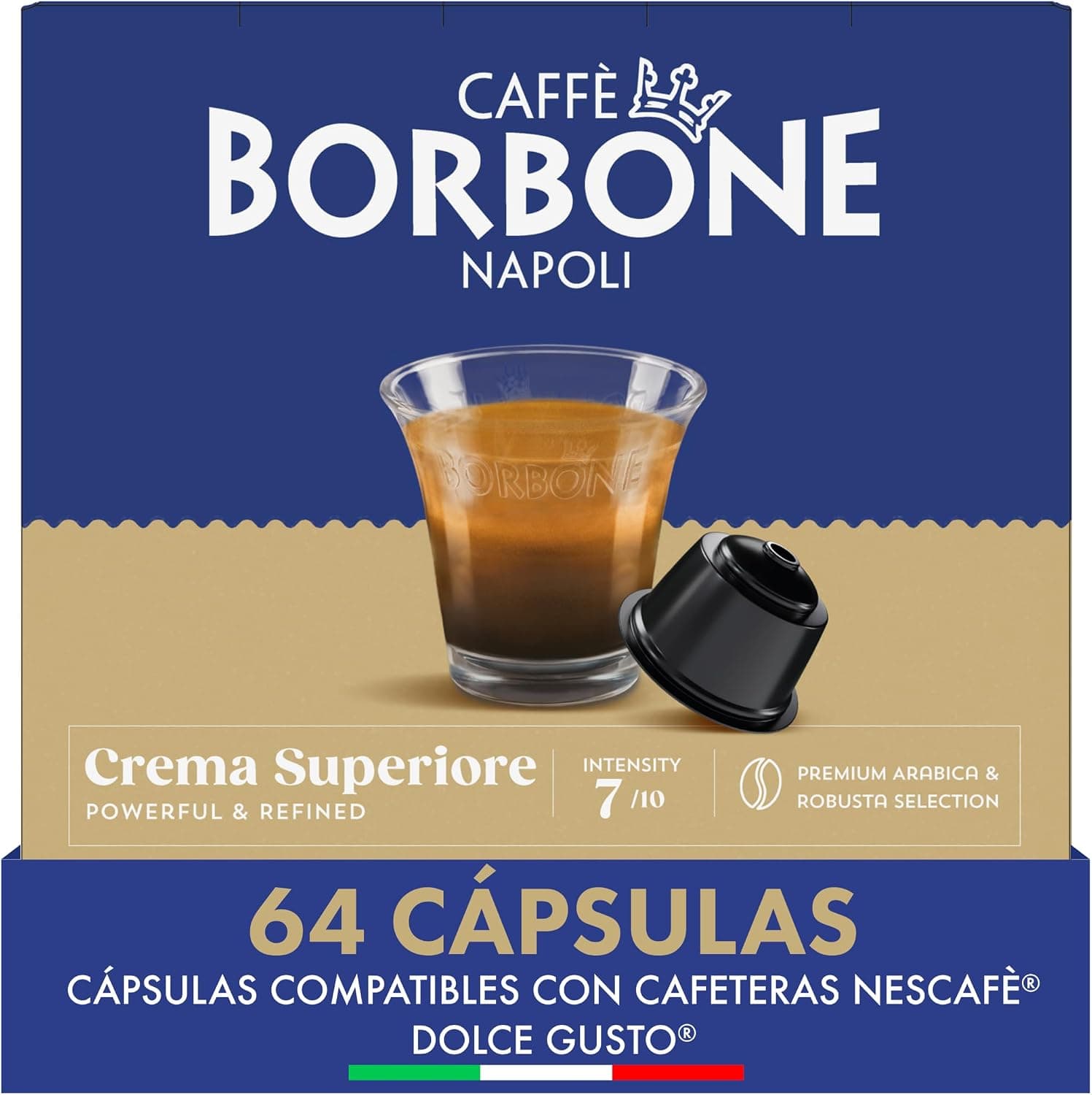 Caffè Borbone Crema Superiore - 64 Cápsulas de Café - Potente y refinado - Compatibles con las Máquinas de Café de la marca Nescafè®* Dolce Gusto®*