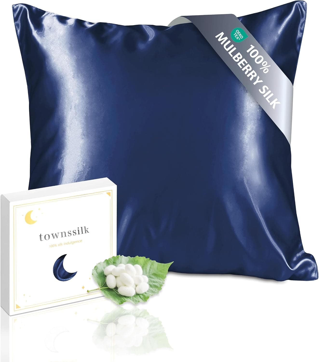 townssilk Doble Cara 100% 19 mm Funda de Almohada de Seda Pura de moras para la Salud del Cabello y la Piel Funda, de Almohada con Cremallera Oculta, 1 Pieza,40x40cm Navyblue