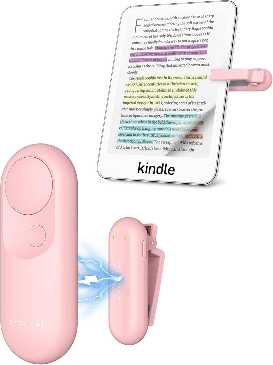 Stouchi, Pasapáginas a Distancia para Kindle Paperwhite, Colorsoft, Oasis, Scribe, Accesorios 2 en 1, Control magnético, Ligero, para Kindle, iPad o Tablet, con Correa de muñeca, Rosa