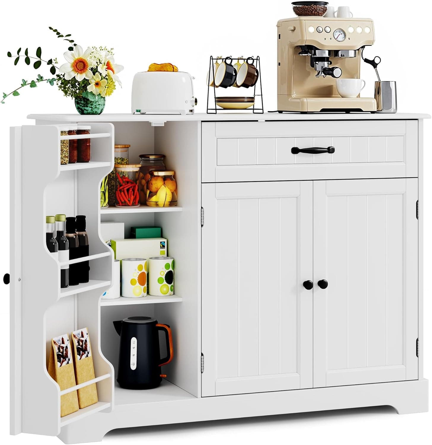 Xbro Aparador de Cocina con Cajón y Puertas, Mueble Auxiliar de Almacenaje con Estantes, para Cocina, Salón o Comedor, de Estilo Moderno, 105×40×84,5 cm