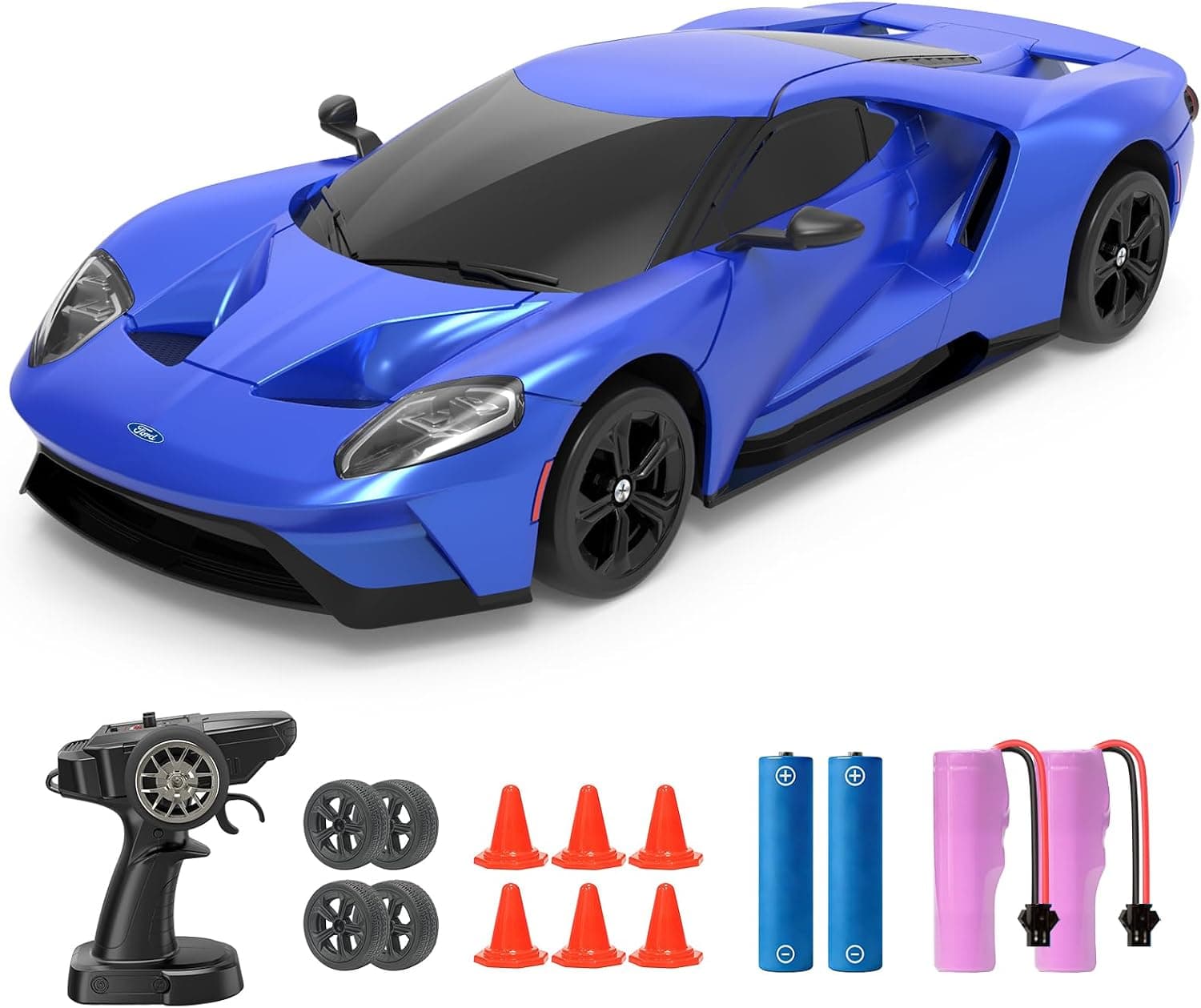 YONCHER Coche Teledirigido, 1:24 20KM/H RC Drift Coche, Ford GT con Licencia Oficial, 2.4GHz 4WD Drift RC Car con Luces,para Niñas Adultos