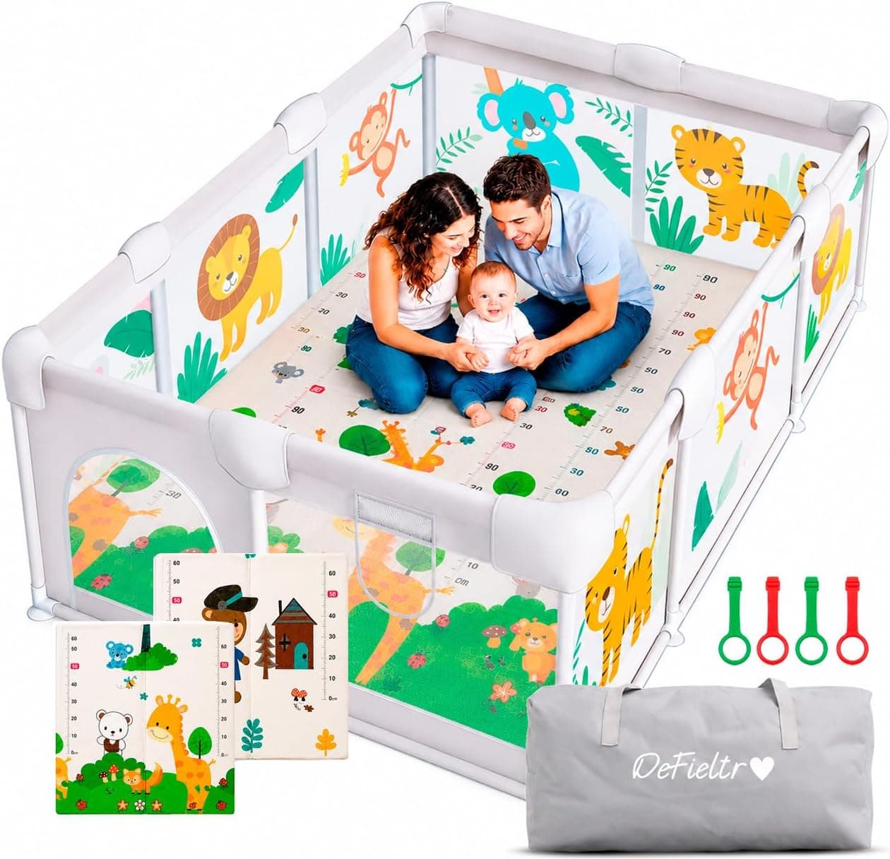 Parque Infantil Bebe de la SELVA 150 x 180 - Corralito Bebe con Malla de Animales Transpirable - Corral Plegable Baby ANTIDESLIZANTE Alfombra Acolchada + 4 Agarres + Bolsa de Transporte
