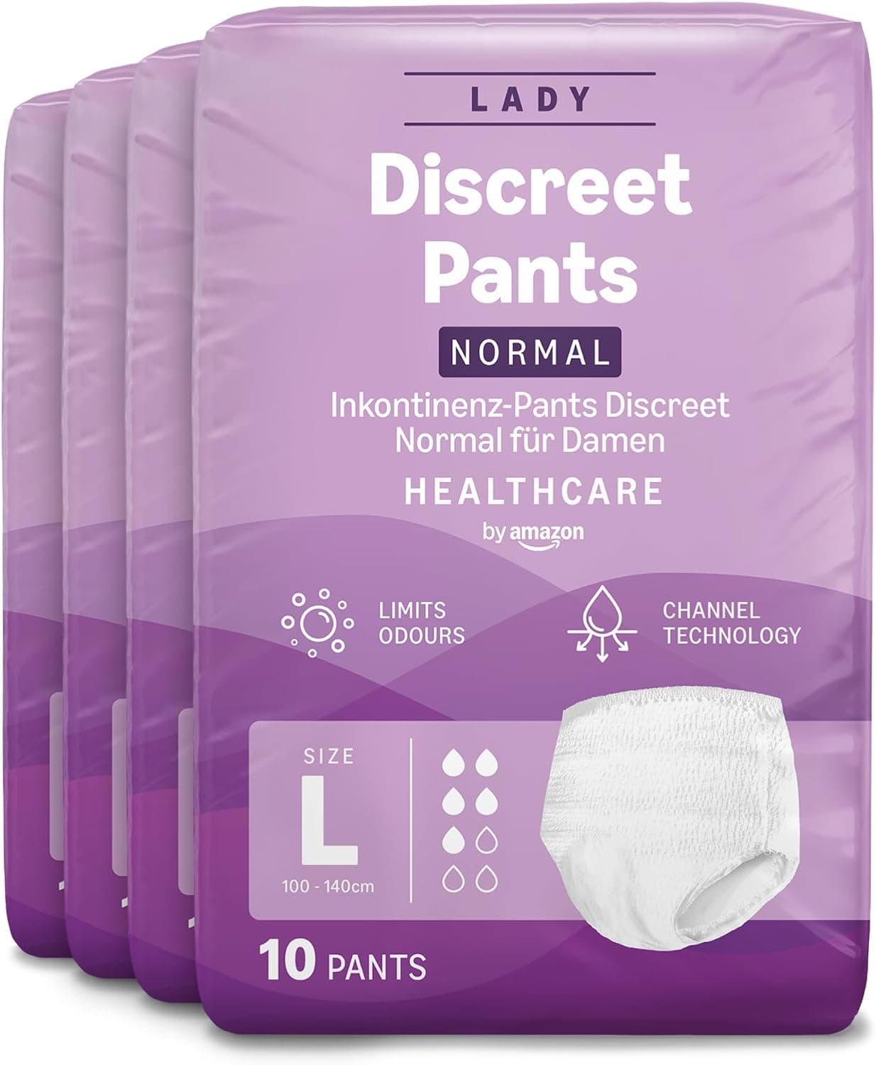 Healthcare by Amazon Pant Mujer Discreet L – 40 Unidad (4 Paquetes de 10), Blanco (Anteriormente una marca Amazon Basic Care, el mismo producto) - El embalaje puede variar