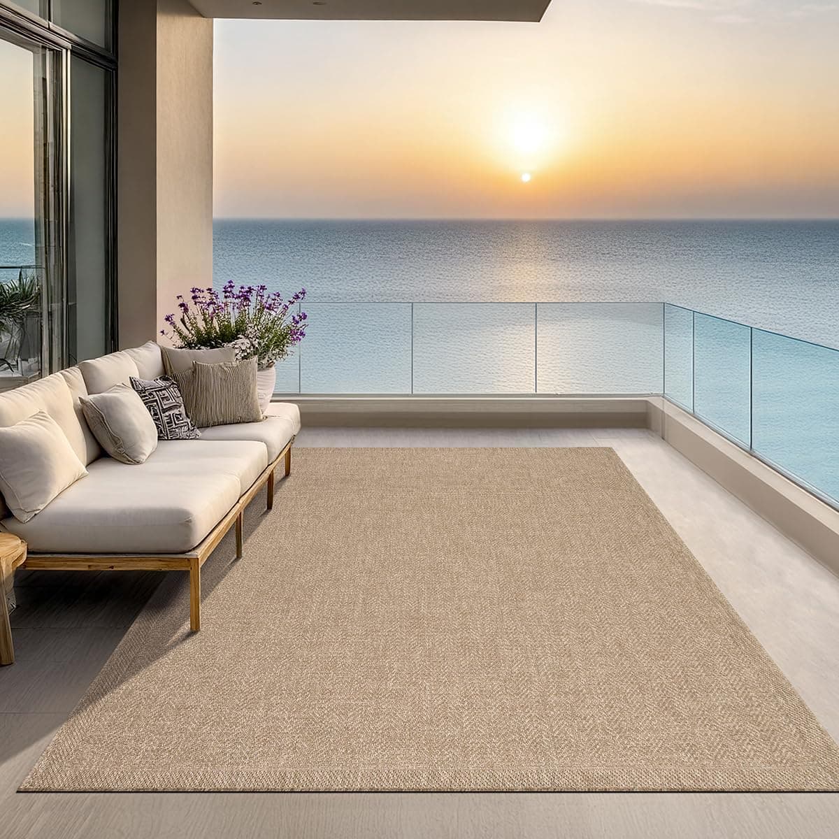 the carpet Kansas - Alfombra para Exterior e Interior con Aspecto de Yute Natural, Resistente a la Intemperie, Apta para Patio y jardín, Naturaleza, 80 x 150 cm