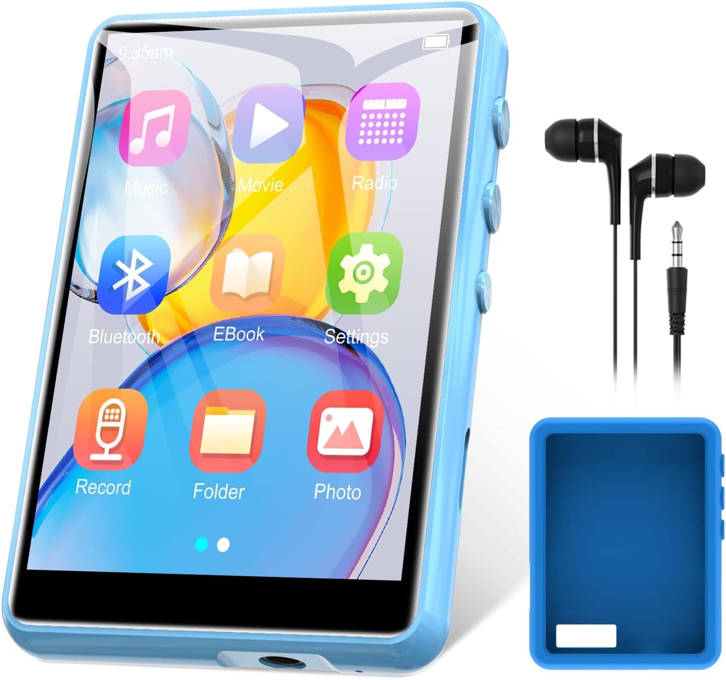 128 GB Reproductor MP3 Bluetooth 5.3, Reproductor MP3 Deportivo ZAQE con Pantalla Táctil de 2,4", Altavoces de Alta Definición Integrados, Radio FM, Entrada de Línea, hasta 512GB (Azul)