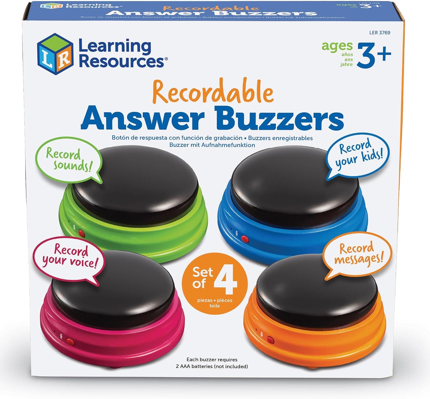 Learning Resources Botones Grabables de Respuesta – Set de 4 Pulsadores de Colores para Juegos Educativos – Grabación de Sonidos – Actividades Interactivas Aula y Hogar – Regalo Infantil 3+ Años
