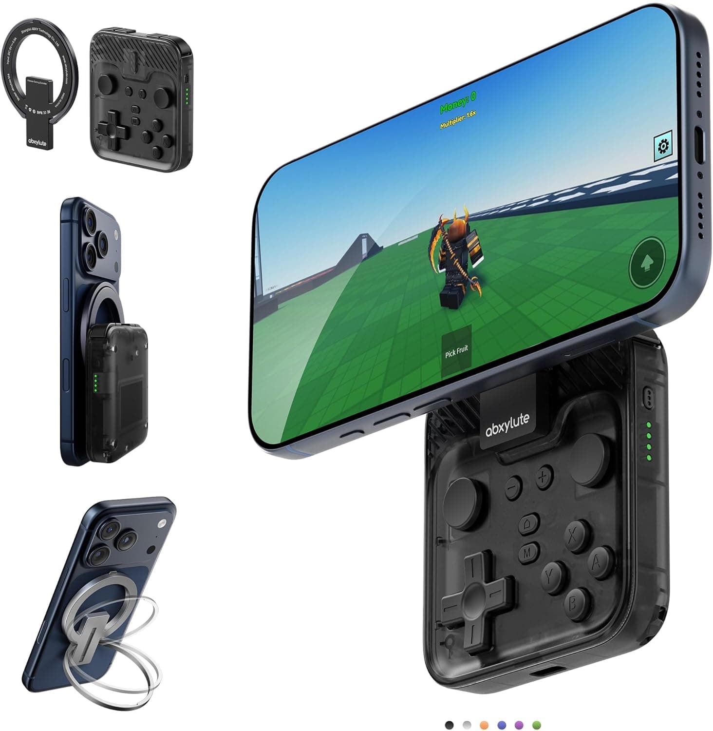 abxylute Controlador de juegos móvil M4 Snap-On para Android y iPhone, controlador portátil ligero para teléfono, soporte para gamepad retro de bolsillo, doble joystick turbo (negro)