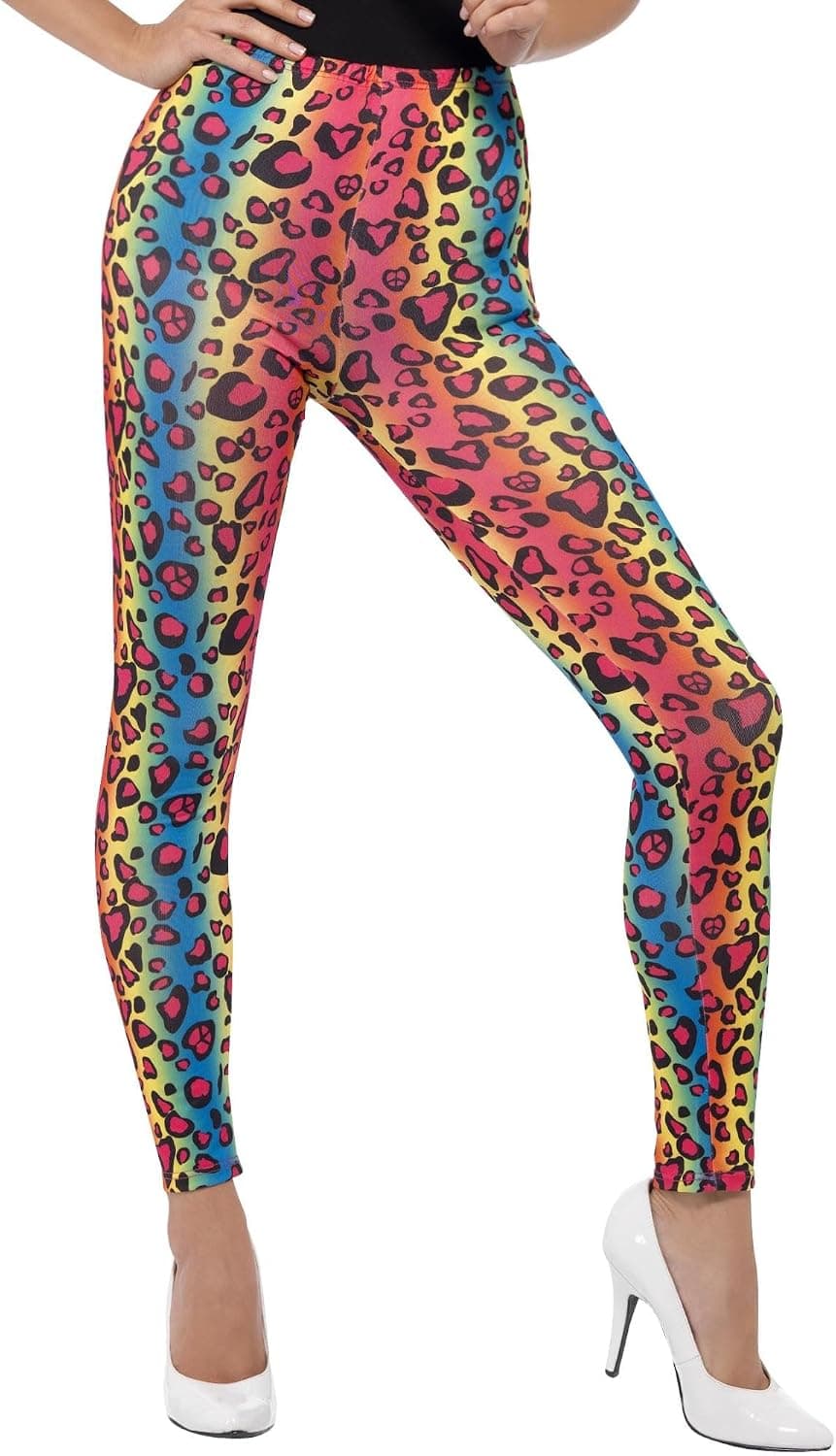 Smiffys Mallas con estampado leopardo neón Halloween, Carnaval