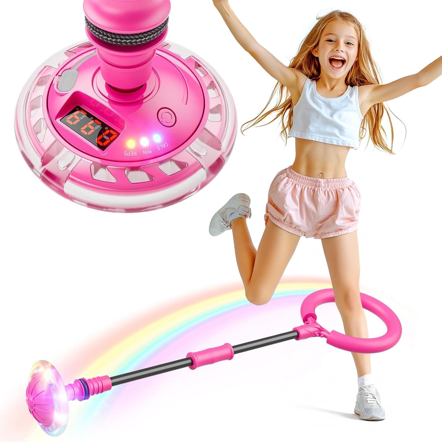 Bola de Salto de Tobillo Recargable con Luz y Contador para Niñas 6-11 Años